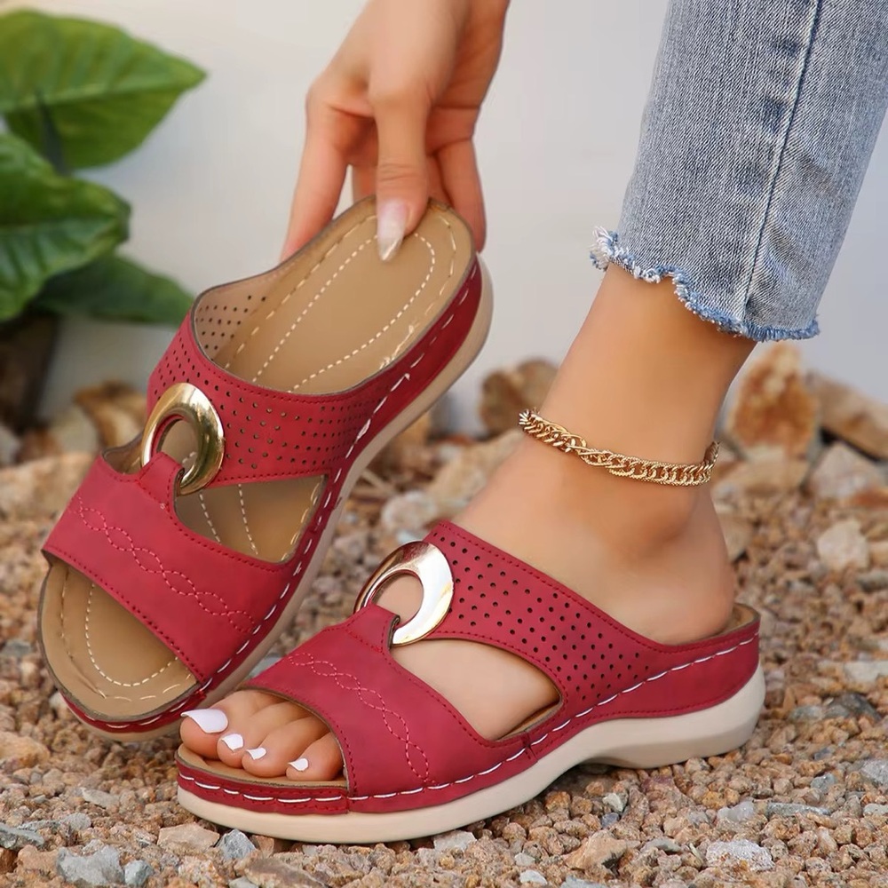 Henry Ferrera Red Women's Mules with Gold Accent